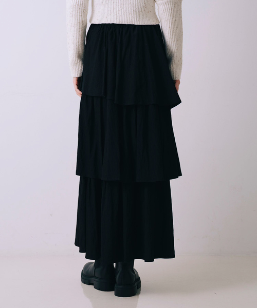 SELFIST(セルフィスト)の「アシメティアードスカート 秋服 冬服 ウエストゴム(スカート・レディース・アイボリー/ブラック・フリー)」の9枚目の写真