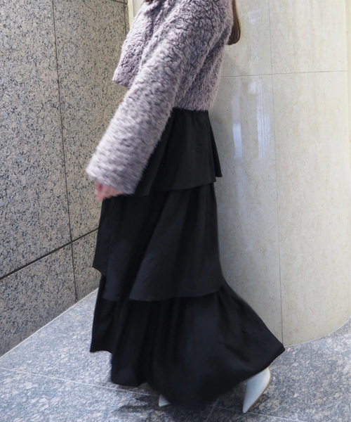 SELFIST(セルフィスト)の「アシメティアードスカート 秋服 冬服 ウエストゴム(スカート・レディース・アイボリー/ブラック・フリー)」の13枚目の写真