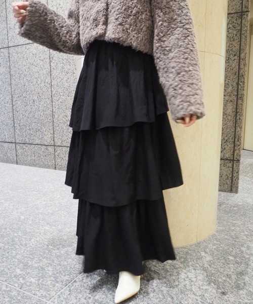 SELFIST(セルフィスト)の「アシメティアードスカート 秋服 冬服 ウエストゴム(スカート・レディース・アイボリー/ブラック・フリー)」の7枚目の写真