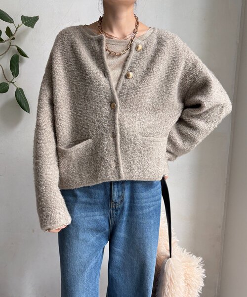 DouDou（ドゥドゥ）の「ループヤーンニットジャケット（カーディガン/ボレロ・レディース・グレー/ネイビー/ベージュ・FREE）」の2枚目の写真