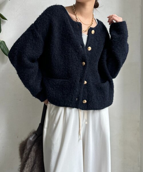 DouDou（ドゥドゥ）の「ループヤーンニットジャケット（カーディガン/ボレロ・レディース・グレー/ネイビー/ベージュ・FREE）」の3枚目の写真