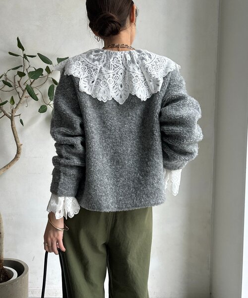 DouDou（ドゥドゥ）の「ループヤーンニットジャケット（カーディガン/ボレロ・レディース・グレー/ネイビー/ベージュ・FREE）」の18枚目の写真