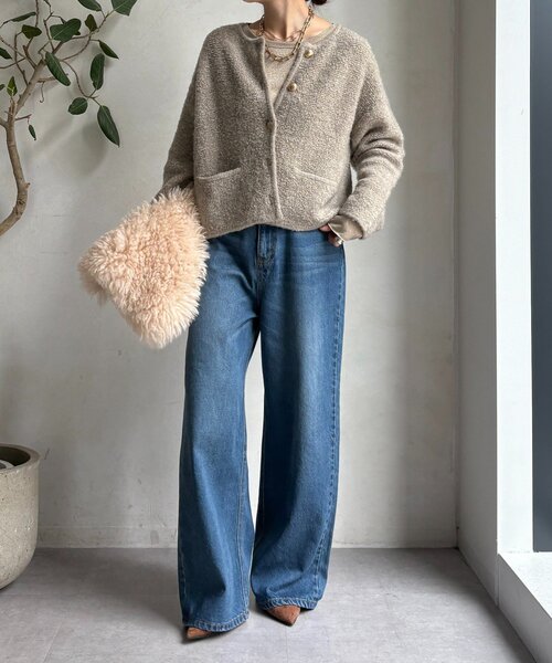 DouDou（ドゥドゥ）の「ループヤーンニットジャケット（カーディガン/ボレロ・レディース・グレー/ネイビー/ベージュ・FREE）」の17枚目の写真