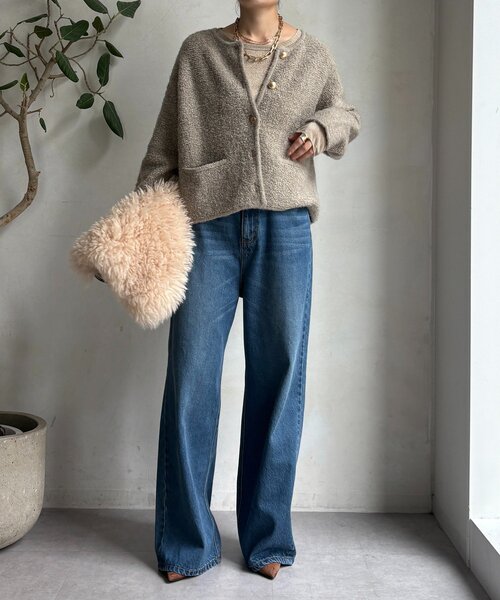 DouDou（ドゥドゥ）の「ループヤーンニットジャケット（カーディガン/ボレロ・レディース・グレー/ネイビー/ベージュ・FREE）」の16枚目の写真