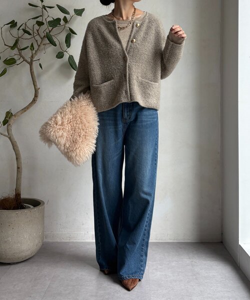 DouDou（ドゥドゥ）の「ループヤーンニットジャケット（カーディガン/ボレロ・レディース・グレー/ネイビー/ベージュ・FREE）」の14枚目の写真