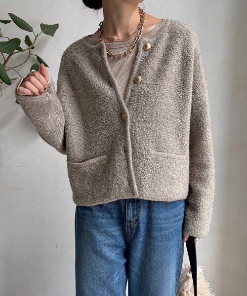 DouDou（ドゥドゥ）の「ループヤーンニットジャケット（カーディガン/ボレロ・レディース・グレー/ネイビー/ベージュ・FREE）」の12枚目の写真