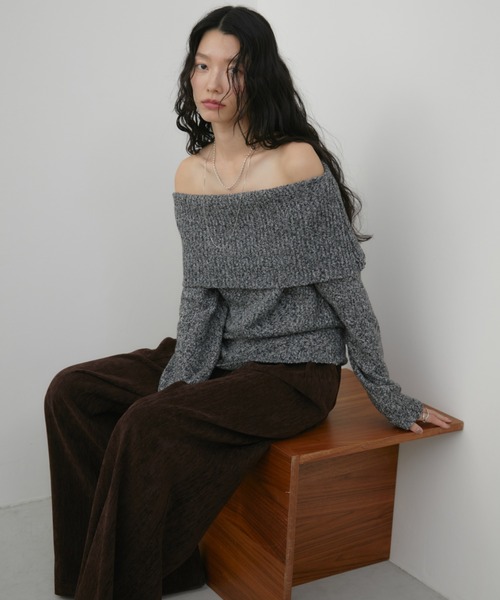 Aunt Marie's（アントマリーズ）の「オフショルダーミックスニット（ニット/セーター・レディース・ブラウン/ブラック・FREE）」の4枚目の写真