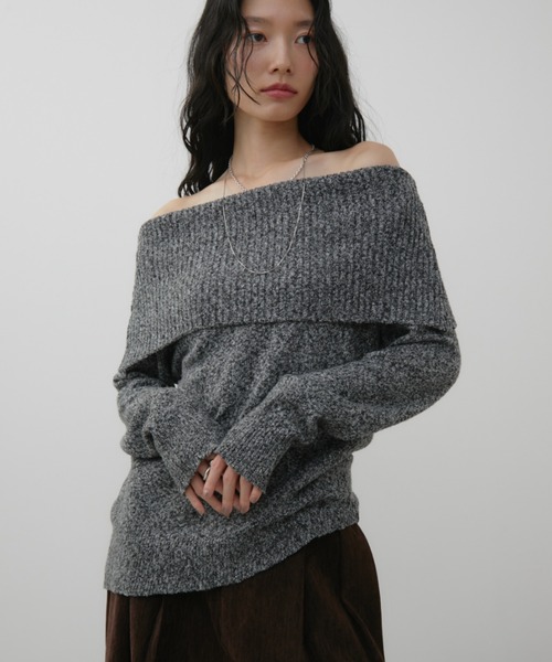 Aunt Marie's（アントマリーズ）の「オフショルダーミックスニット（ニット/セーター・レディース・ブラウン/ブラック・FREE）」の3枚目の写真