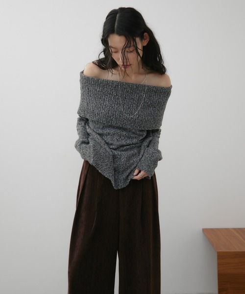 Aunt Marie's（アントマリーズ）の「オフショルダーミックスニット（ニット/セーター・レディース・ブラウン/ブラック・FREE）」の6枚目の写真
