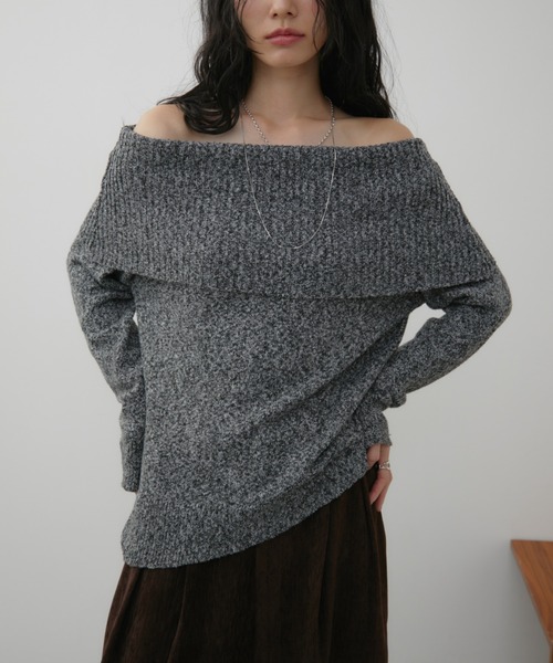 Aunt Marie's（アントマリーズ）の「オフショルダーミックスニット（ニット/セーター・レディース・ブラウン/ブラック・FREE）」の5枚目の写真