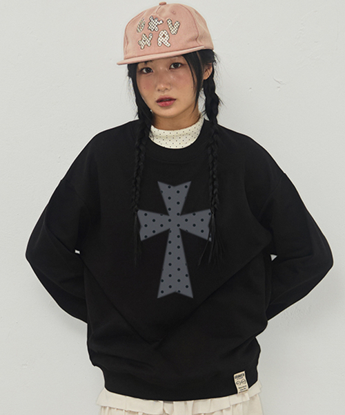 GRAVER（グレーバー）の「[ユニセックス]ドットクロス スウェット_4カラー（スウェット・レディース・ブラックミックス/ネイビー/ホワイト/ブラック・SMALL/MEDIUM/LARGE）」の8枚目の写真