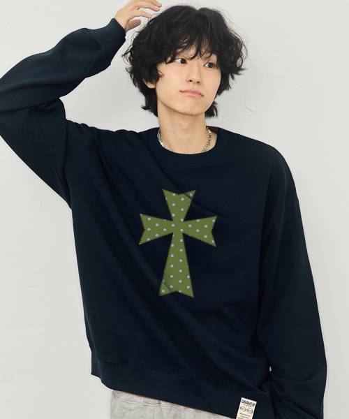 GRAVER（グレーバー）の「[ユニセックス]ドットクロス スウェット_4カラー（スウェット・レディース・ブラックミックス/ネイビー/ホワイト/ブラック・SMALL/MEDIUM/LARGE）」の10枚目の写真