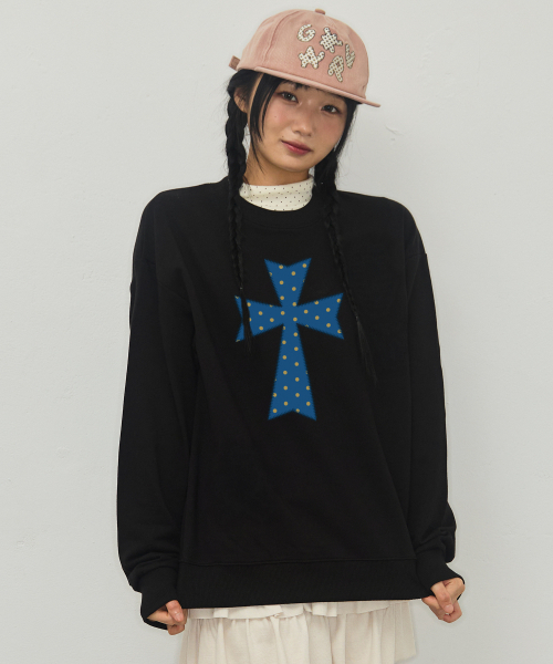 GRAVER（グレーバー）の「[ユニセックス]ドットクロス スウェット_4カラー（スウェット・レディース・ブラックミックス/ネイビー/ホワイト/ブラック・SMALL/MEDIUM/LARGE）」の11枚目の写真