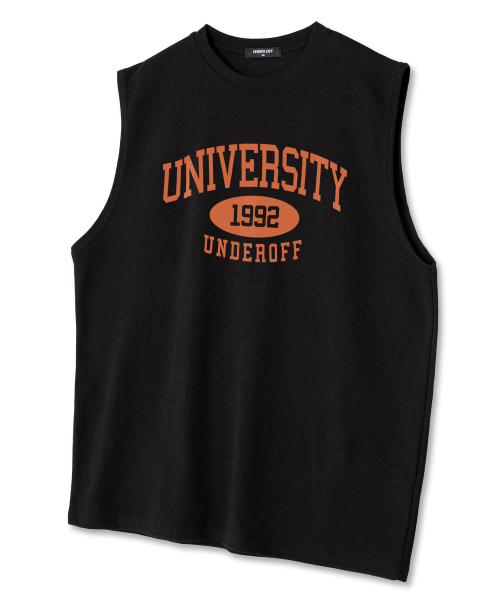 UNDEROFF(アンダーオフ)の「オーバーサイズクルーネックスリーブレスユニバーシティ袖なしTシャツホワイトメランジ(Tシャツ/カットソー・メンズ・ライトグレー・MEDIUM/LARGE/X-LARGE)」の2枚目の写真