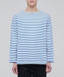 MUSINSA STANDARD（ムシンサスタンダード）の「Striped Boat Neck Long Sleeve T-Shirt [Ivory/Blue]（Tシャツ/カットソー・メンズ）」