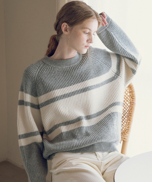 KN4269 Striped Raglan Knit_Melange Gray