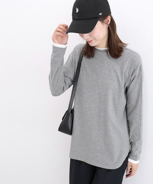 Pierrot(ピエロ)の「裏微起毛レイヤード風カットソー(Tシャツ/カットソー・レディース・ベージュ/杢グレー/ブラック・L/M)」の1枚目の写真