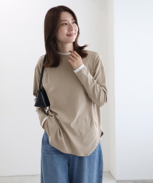 Pierrot(ピエロ)の「裏微起毛レイヤード風カットソー(Tシャツ/カットソー・レディース・ベージュ/杢グレー/ブラック・L/M)」の4枚目の写真
