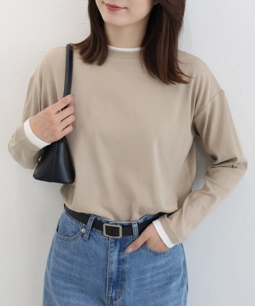 Pierrot(ピエロ)の「裏微起毛レイヤード風カットソー(Tシャツ/カットソー・レディース・ベージュ/杢グレー/ブラック・L/M)」の5枚目の写真