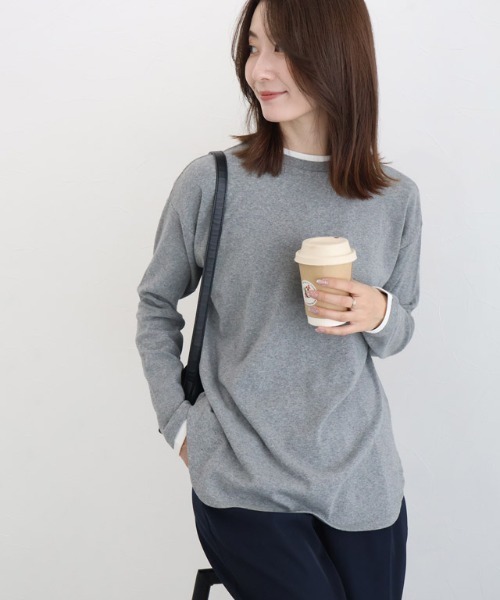 Pierrot(ピエロ)の「裏微起毛レイヤード風カットソー(Tシャツ/カットソー・レディース・ベージュ/杢グレー/ブラック・L/M)」の12枚目の写真