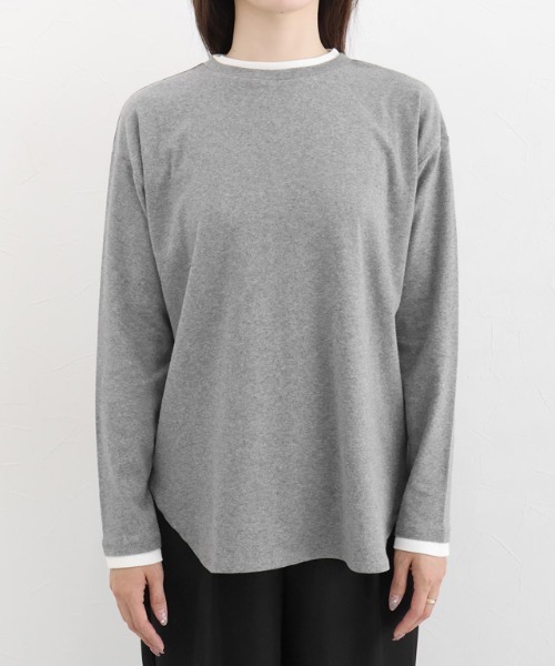 Pierrot(ピエロ)の「裏微起毛レイヤード風カットソー(Tシャツ/カットソー・レディース・ベージュ/杢グレー/ブラック・L/M)」の21枚目の写真