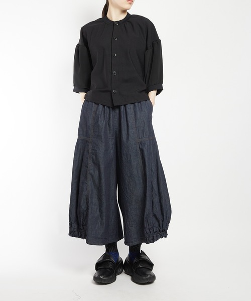 gomme（ゴム）の「ヘムギャザーデニムパンツ（デニムパンツ・レディース・ブラック/インディゴブルー・MEDIUM）」の7枚目の写真