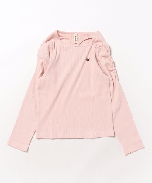 nino（ニノ）の「袖シャーリング テレコTee（Tシャツ/カットソー・キッズ・ホワイト/ピンク・140cm/130cm）」の2枚目の写真