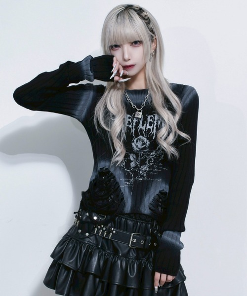 REFLEM/レフレム』スプレーダメージクロップリブニット（ニット