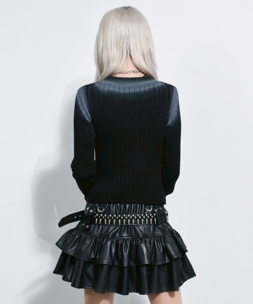 REFLEM(レフレム)の「『REFLEM/レフレム』スプレーダメージクロップリブニット(ニット/セーター・レディース・ブラック/ホワイト・FREE)」の5枚目の写真