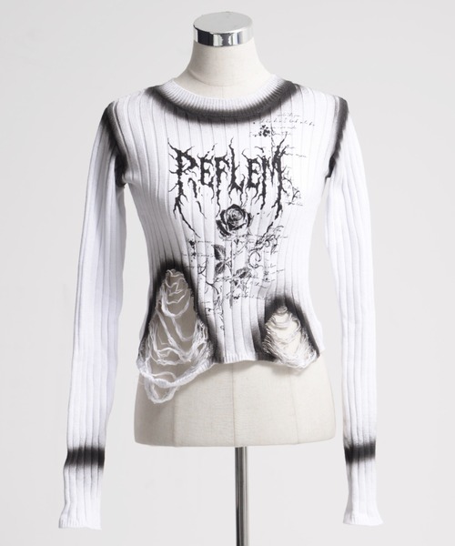 REFLEM(レフレム)の「『REFLEM/レフレム』スプレーダメージクロップリブニット(ニット/セーター・レディース・ブラック/ホワイト・FREE)」の12枚目の写真