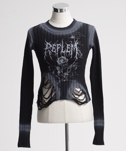 REFLEM(レフレム)の「『REFLEM/レフレム』スプレーダメージクロップリブニット(ニット/セーター・レディース・ブラック/ホワイト・FREE)」の9枚目の写真