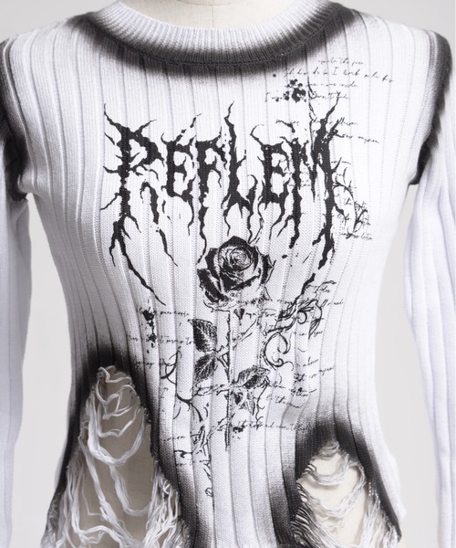 REFLEM(レフレム)の「『REFLEM/レフレム』スプレーダメージクロップリブニット(ニット/セーター・レディース・ブラック/ホワイト・FREE)」の18枚目の写真