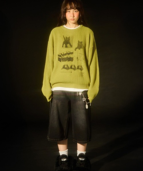 Video Jockey(ビデオジョッキー)の「【UNISEX】VIDEO JOCKEY/hip sterニットプルオーバー(ニット/セーター・レディース・アイボリー/オリーブ/ブラック・LARGE/MEDIUM)」の4枚目の写真