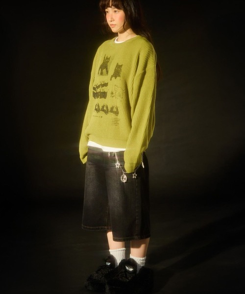 Video Jockey(ビデオジョッキー)の「【UNISEX】VIDEO JOCKEY/hip sterニットプルオーバー(ニット/セーター・レディース・アイボリー/オリーブ/ブラック・LARGE/MEDIUM)」の5枚目の写真