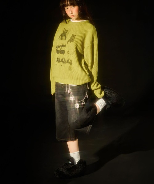 Video Jockey(ビデオジョッキー)の「【UNISEX】VIDEO JOCKEY/hip sterニットプルオーバー(ニット/セーター・レディース・アイボリー/オリーブ/ブラック・LARGE/MEDIUM)」の6枚目の写真