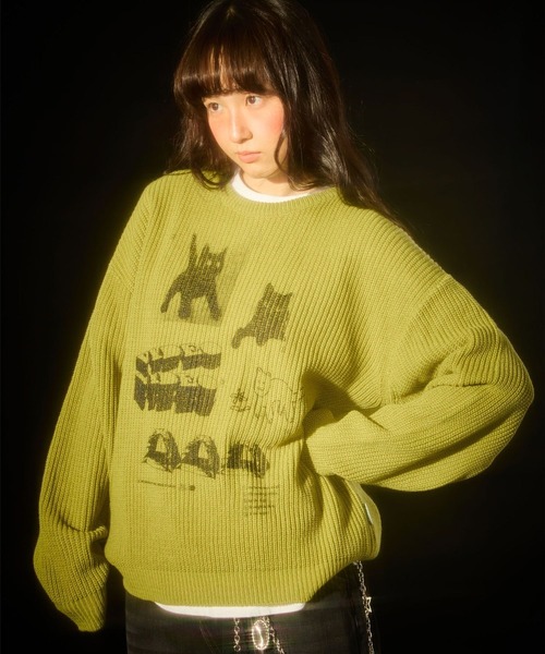 Video Jockey(ビデオジョッキー)の「【UNISEX】VIDEO JOCKEY/hip sterニットプルオーバー(ニット/セーター・レディース・アイボリー/オリーブ/ブラック・LARGE/MEDIUM)」の7枚目の写真