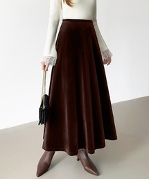 COCOMOMO | 大人上品な光沢を纏う ベロアスカート ロング フレアスカート ベロア スカート ロングスカート オケージョン パーティー 秋服 冬服(スカート)