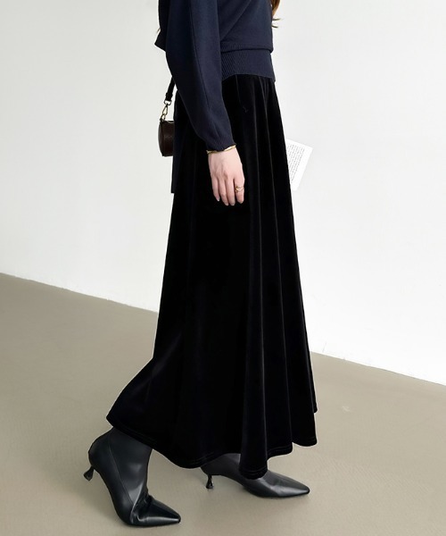 COCOMOMO（ココモモ）の「大人上品な光沢を纏う ベロアスカート ロング フレアスカート ベロア スカート ロングスカート オケージョン パーティー 秋服 冬服（スカート・レディース・ブラック/ブラウン・M/L）」の12枚目の写真