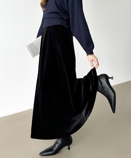RICK OWENSブラックフレアベロアスカート RICK OWENSブラックフレアベロアスカート RICK OWENSブラックフレア