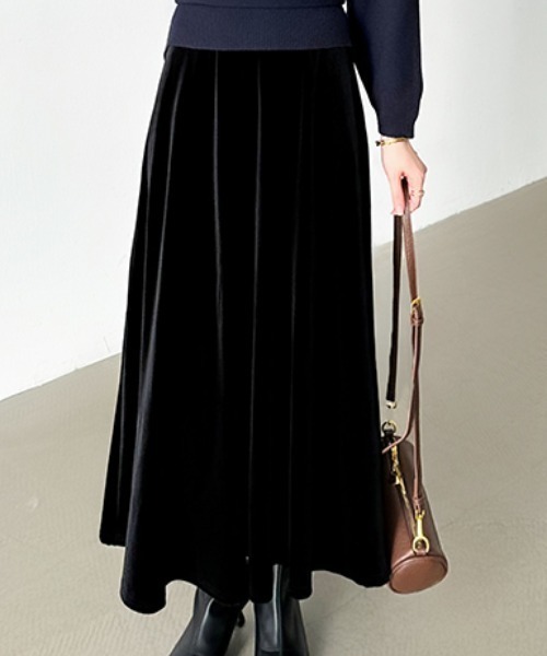 セール】大人上品な光沢を纏う ベロアスカート ロング フレアスカート