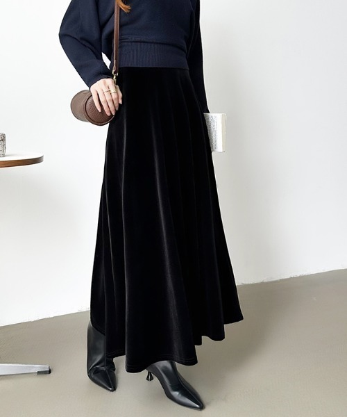 セール】大人上品な光沢を纏う ベロアスカート ロング フレアスカート