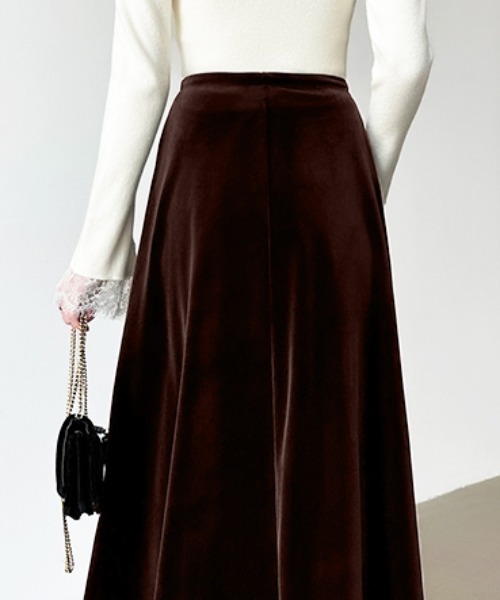 COCOMOMO（ココモモ）の「大人上品な光沢を纏う ベロアスカート ロング フレアスカート ベロア スカート ロングスカート オケージョン パーティー 秋服 冬服（スカート・レディース・ブラック/ブラウン・M/L）」の19枚目の写真
