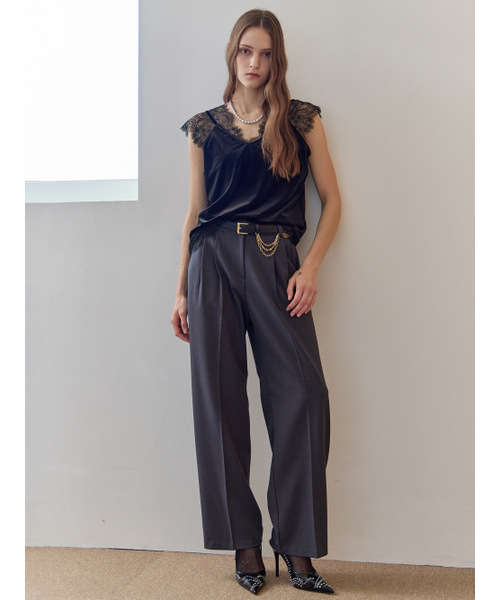 MAXZA(マージャコレクション)の「ピンタックディテールハイウエストワイドスラックス(スラックス・レディース・チャコール・55/66/77)」の2枚目の写真