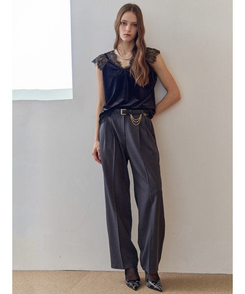 MAXZA(マージャコレクション)の「ピンタックディテールハイウエストワイドスラックス(スラックス・レディース・チャコール・55/66/77)」の3枚目の写真