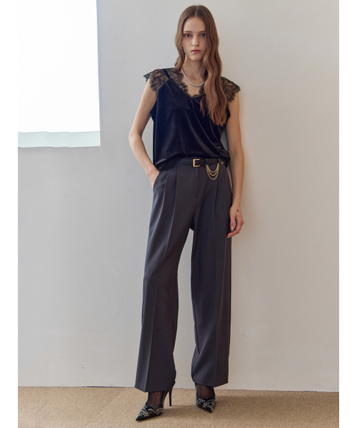 MAXZA(マージャコレクション)の「ピンタックディテールハイウエストワイドスラックス(スラックス・レディース・チャコール・55/66/77)」の4枚目の写真