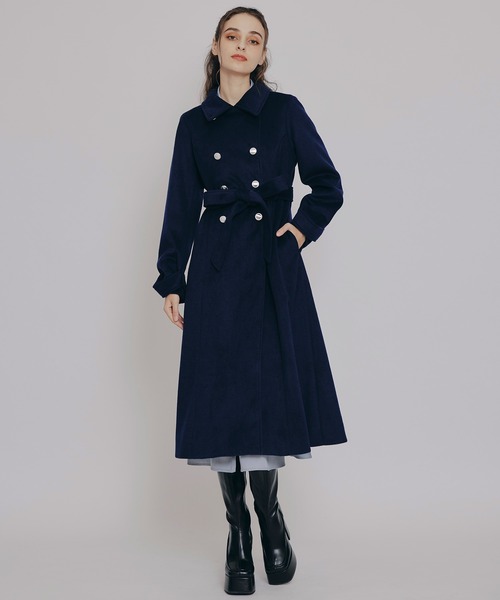 REDYAZEL（レディアゼル）の「2WAYカラーダブルロングコート（ステンカラーコート・レディース・ベージュ/ネイビー/グレー/サックスブルー・SMALL/MEDIUM）」の3枚目の写真