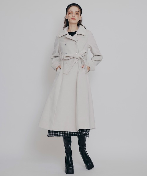 REDYAZEL（レディアゼル）の「2WAYカラーダブルロングコート（ステンカラーコート・レディース・ベージュ/ネイビー/グレー/サックスブルー・SMALL/MEDIUM）」の2枚目の写真