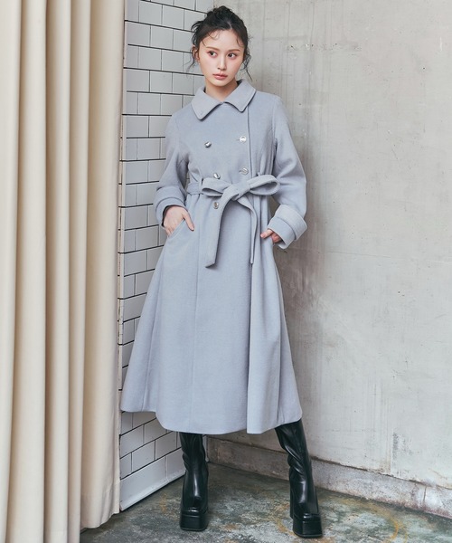 REDYAZEL（レディアゼル）の「2WAYカラーダブルロングコート（ステンカラーコート・レディース・ベージュ/ネイビー/グレー/サックスブルー・SMALL/MEDIUM）」の4枚目の写真