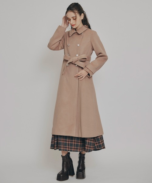 REDYAZEL（レディアゼル）の「2WAYカラーダブルロングコート（ステンカラーコート・レディース・ベージュ/ネイビー/グレー/サックスブルー・SMALL/MEDIUM）」の22枚目の写真