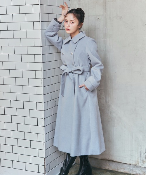 REDYAZEL（レディアゼル）の「2WAYカラーダブルロングコート（ステンカラーコート・レディース・ベージュ/ネイビー/グレー/サックスブルー・SMALL/MEDIUM）」の5枚目の写真